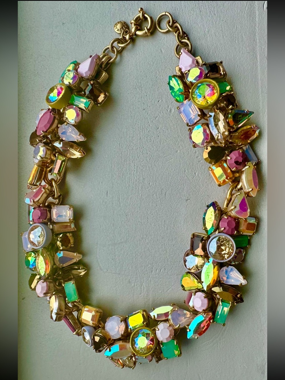 J.Crew Multi Color Jewel Brûlée Necklace Rare Crystals 15” Gold Tone Setting HTF